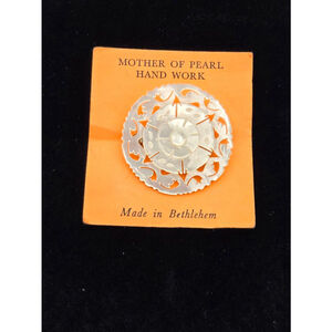 Bethlahem Mother of Pearl Hand Work Carved Brooch White